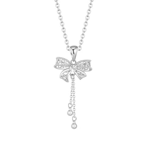 Chow Tai Sang Platinum Pendant Bow Tassel Pendant Necklace PT950 Exquisite Light Luxury Gift for Girlfriend and Wife as a Birthday Gift Pendant Approximately 2.2g (Free S925 Silver Chain)