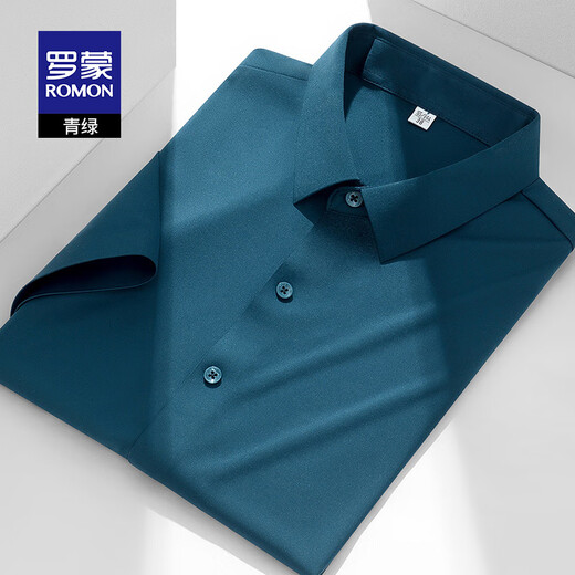 
ROMON (ROMON) traceless non-burn ice silk short-sleeved shirt for men in summer anti-wrinkle middle-aged solid color business casual high elastic shirt for men 831 black 42