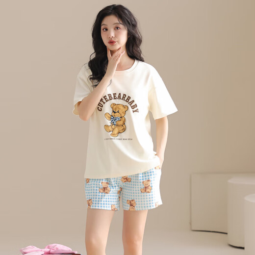 [纯棉]睡衣女夏季套头短袖短裤休闲款家居服套装可外穿女cker CKE-W6172A L