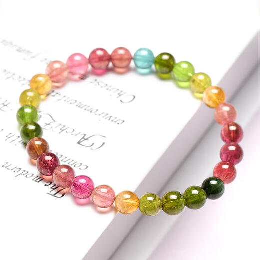 
DRJEFUN Brazilian Natural Tourmaline Bracelet Women Collection Rainbow Pink Raw Stone Candy Bracelet One thing One picture bracelet 1 gram Excellent grade 5.3MM No. 12178 Tourmaline