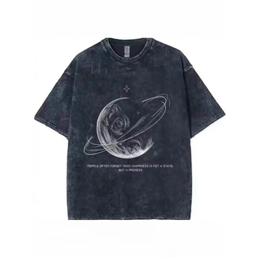 Opeodly American High Street Trendy Brand T-shirt à manches courtes pour garçons Retro Retro Trendy Casual Washing