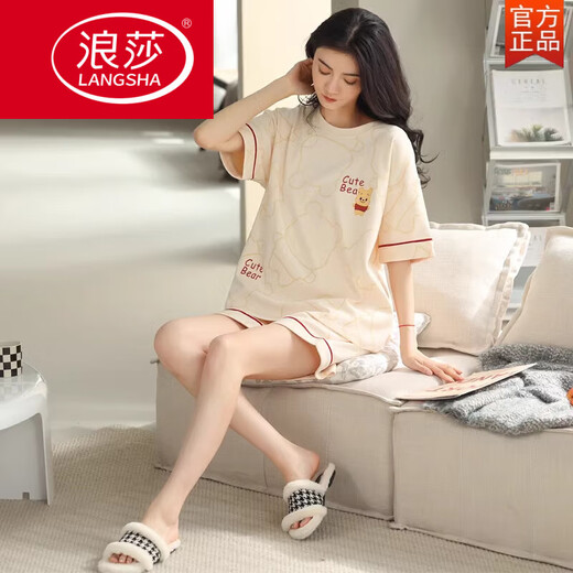 LangSha 2025 pajamas for women in summer pure cotton shorts shorts thin summer cute and sweet can be worn outside home clothing set YX-7511 9856 M [recommended 80-100Jin [Jin equals 0.5 kg] wear]