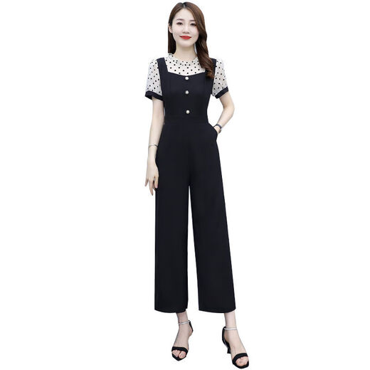 Pierre Cardin Cardin à manches courtes à manches courtes à manches larges pour les femmes 2025 Nouvelle combinaison tout-en-un de style Summer Summer [1098 #] Polka Dot Suit M Recommandé 95-105jin [Jin est égal à 0,5 kg]