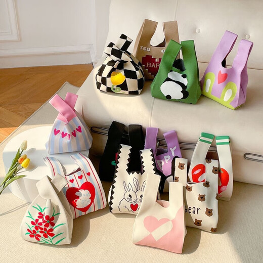 Korean ins knitted bag girls vest bag small square bag new year knitted bag hand bag knitted bag crossbody handbag cute cat