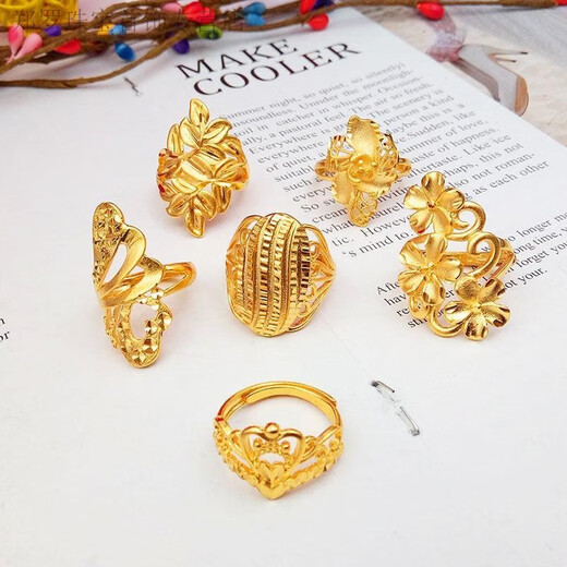RSRDDY Old Phoenix Authentic Gold Ring for Women Opening Adjustable Fashionable Euro Coin Peony Flower Index Finger Ring Peony Flower Ring Same Style