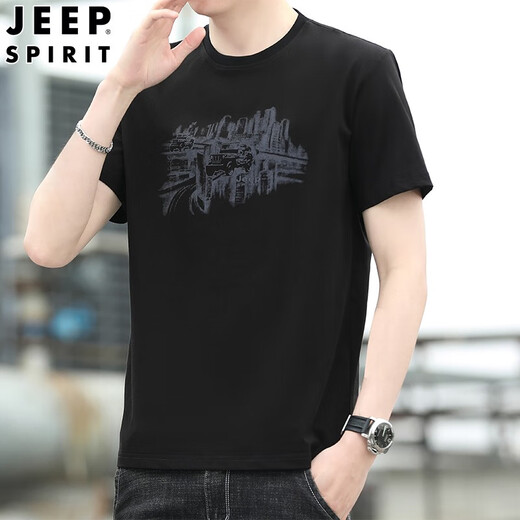 JEEP SPIRIT吉普中年爸爸休闲上衣男夏季男士短袖t恤百搭圆领短T 红色  hc=3887# 均码 m
