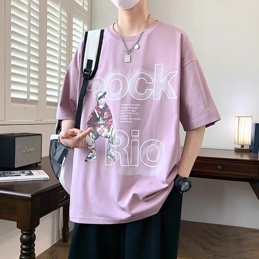 裴诗妍夏季短袖t恤男孩子初中高中学生潮流帅气12-16岁青少年大童夏装 693米色 薄款 M  80-95斤左右