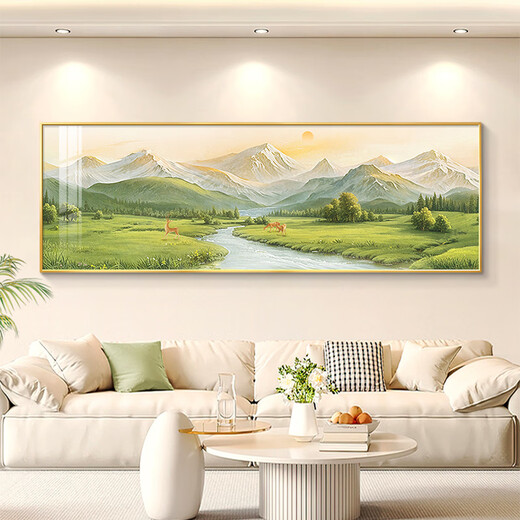 壁画装饰画客厅高级免打孔山水日照金山横幅山水风景油画沙发背景 E-背有靠山 12040cm*180cm 2适合1.5-沙发