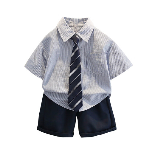 
G.DUCKKIDS little yellow duck children's clothing boys summer suit handsome children's suit summer Korean version one-year-old clothes baby boy dress striped suit + tie 90 size 1-1 and a half years [80-90cm]