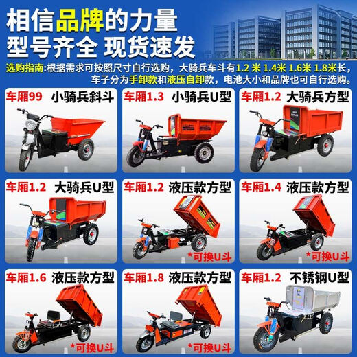 广聚乐建筑工地工程液压自卸电动三轮车拉砖混凝土养殖拉 8:1.2米手动水电方斗-4880-无刷