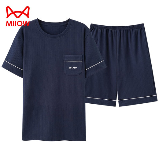 Catman (Miiow) Pyjamas für Männer im Sommer können reine Baumwoll-Shorts außen getragen werden, um cosen kühles Hausbekleidungsset für lässige Herren 9928# L Empfohlene 100-120jin [Jin gleich 0,5 kg]]