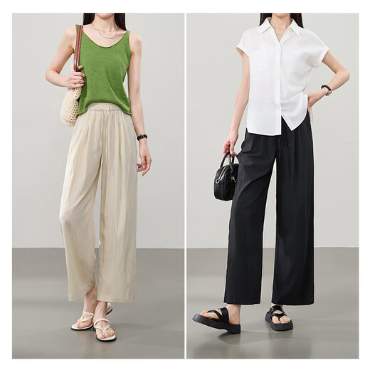 Yiyang Neun-Punkte-Hose mit breitem Bein für Frauen 2025 Sommer Dünner Stil Schlanker locker und leichte Freizeithosen Reis Aprikosenfarbe 28
