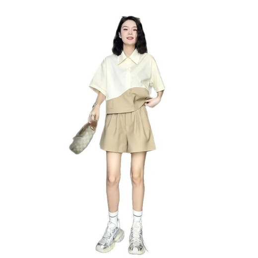 Jingpufei Couleur contrastée Polo à manches courtes Polo Twip Tipy Set Fashion Design Niche Trend 9761 Kaki Two-Pice Set M [Recommandé 100 Jin [Jin est égal à 0,5 kg] en dessous]