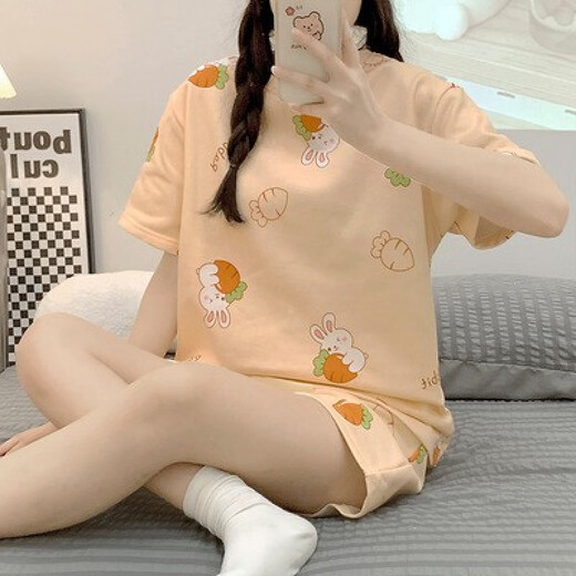 炫逐睡衣女士夏季新款短袖短裤休闲韩版网红风夏天家居服套装可外穿 1049#萝卜兔 M