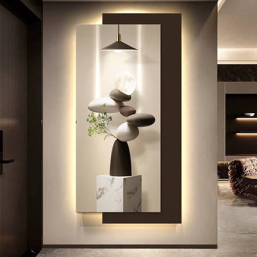 Yonghuan Modern Light Luxus-Eingangsdekoration Gemälde Einfache LED-Lampe Hängende Malerei gegenüber Tür 2025 Neues Wandbild T12350 60*120 cm Plug-in Fernbedienung UV Feine Schnitzerei + Kristallporzellan