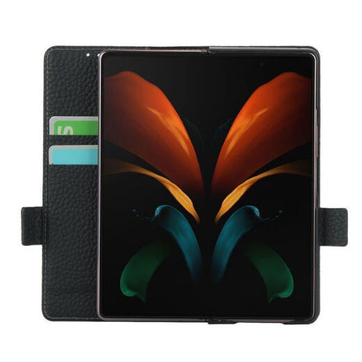三星（SAMSUNG）【原装品质】Z Fold2手机壳5G真皮搭扣外套ZFold2钱包款galaxy防 黑色 三星Z Fold2