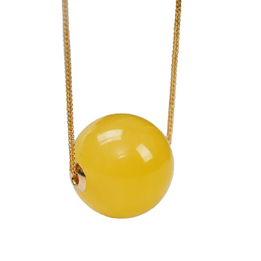 Baoji Beeswax Round Beads Passepartout Pendant Clavicle Pendant 18K Inlaid Summer Round Beads Small Pendant Natural Amber Chicken Fat Yellow Beads