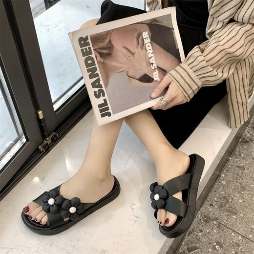 紫昕月网红拖鞋女外穿高颜值夏季百搭时尚气质仙女风交叉沙滩拖外出凉拖 白色#【双花朵】 36-37 【偏小一码】