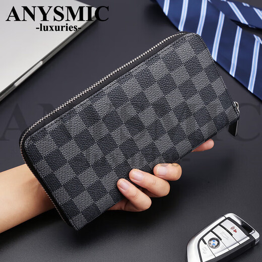 Anysmic Luxury High-End-Brieftasche für Männer 2025 Neue trendige Lederhandtasche Plaid Multi-Card-Kupplung Retro Black