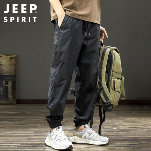 JEEP SPIRIT吉普休闲裤男夏季潮流工装裤子速干运动哈伦冲锋束脚裤 黑色 XL 