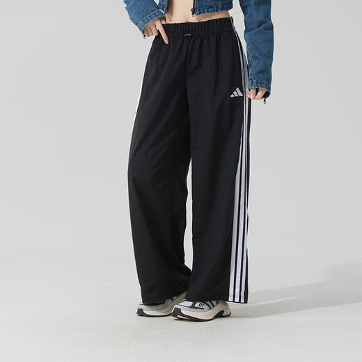 阿迪达斯 （adidas）女装运动套装25夏季新款三条纹圆领短袖T恤直筒长裤运动裤 两件套 JY7612+JE1306 XL