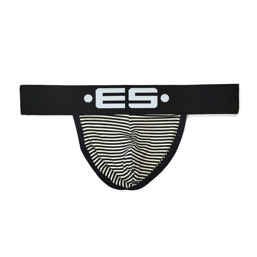 EScollection sexy men's thong stripes high elastic breathable low waist U convex bag design UN2051 black L