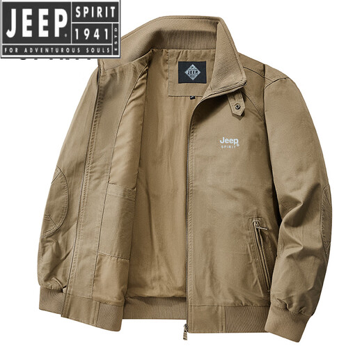 JEEP SPIRIT Jacket Men's Spring and Autumn Loose and All-Match Casual Lapel Working Jacket Cotton Military Green 2XL