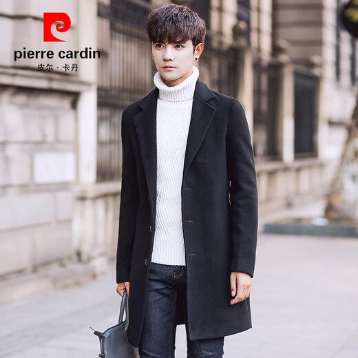 Pierre Cardin windbreaker men's mid-length Korean style trendy and handsome woolen coat men's spring and autumn thickened long British style coat design Khaki L 105-120Jin Jin equals 0.5 kg