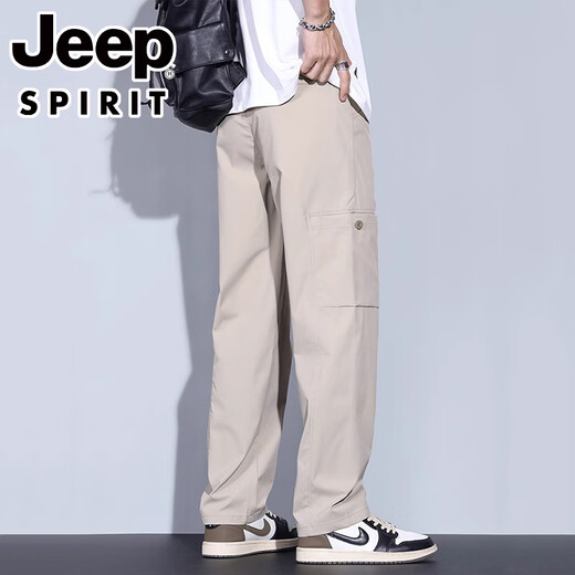 JEEPSPIRIT冰丝休闲裤男士2025夏季薄款阔腿男裤宽松直筒新款运动长裤子男款 6636黑色 3XL