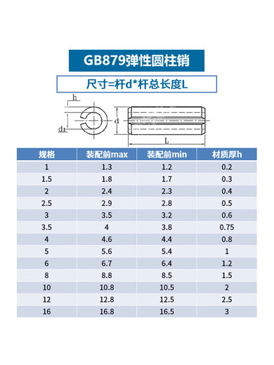安捷顺304不锈钢弹性圆柱销空心销弹性肖开口销子GB879m1.5m2m3m4m5m6m8 4*12200个
