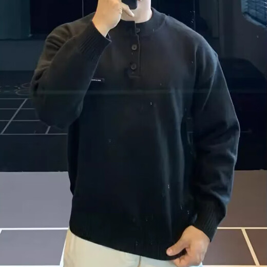 IRONTRAP heavy henley collar pullover sweater bottoming sweater long-sleeved sports casual T-shirt men's autumn and winter gray L