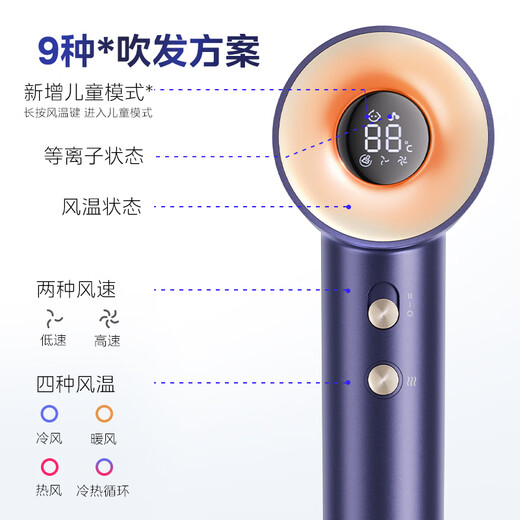 Midea high-speed hair dryer, plasma hair care hair dryer, negative ion hair dryer for children, FG505 smart digital display screen, national subsidy, birthday gift recommendation
