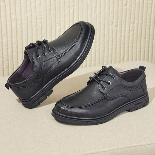 Red dragonfly leather shoes men's business casual men's shoes single shoes soft sole British lace versatile shoes men WTA31568 black 43