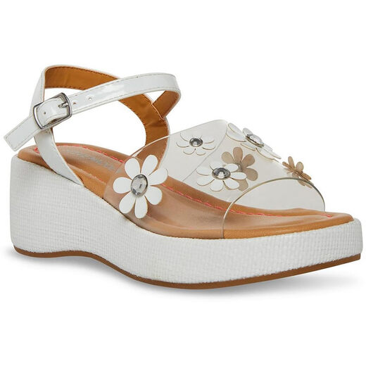 Steve Madden Girls' Shoes Unisex Farrah Wedge Sandals, White White 4 Big Kid