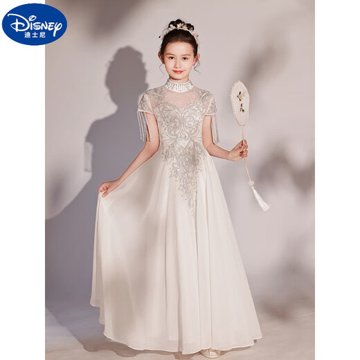 迪士尼（Disney）儿童礼服中国风女童弹古筝演出服小女孩公主裙主持人礼服艺考长裙 白色 160 cm 身高150-160cm 11-12岁