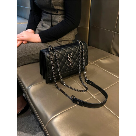 Bian Niao Light Luxury Brand Genuine Leather Bag Women's Bag Diamond Chain Underarm Bag Small Xiangfeng Fashion Versatile Shoulder Crossbody Women's Black Exquisite Gift Box + Gift Bag