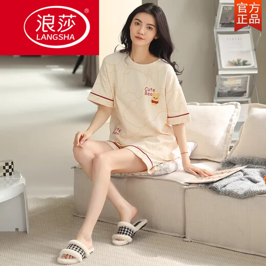 LangSha 2025 pajamas for women in summer pure cotton shorts shorts thin summer cute and sweet can be worn outside home clothing set YX-7511 9856 M [recommended 80-100Jin [Jin equals 0.5 kg] wear]