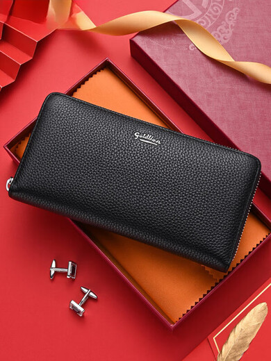 Jinlilai billet de cuero largo para hombres 2025 Nuevo bolso para hombres Caquero de vaca Pipe Business Blutch Negro --- 12 ranuras para tarjetas [