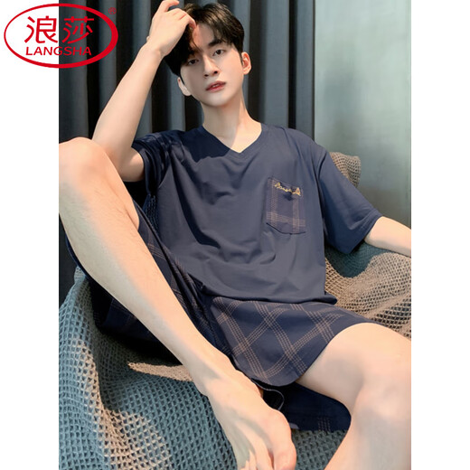浪莎（LangSha）男士睡衣夏季短袖莫代尔冰丝薄款加大码休闲简约夏天男家居服套装 9721莫代尔 2XL 160-180斤