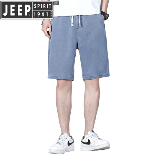 JEEP SPIRIT summer five-point pants men's thin ice silk denim shorts straight-leg trendy breathable cool feeling thin Tiansi casual mid-sized pants 1049 black M (90-105Jin[Jin equals 0.5 kg])
