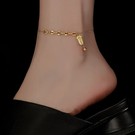 Huntery signed good luck anklet for women 18K gold plated niche high-end sense ins cool style internet celebrity simple personality signed on anklet
