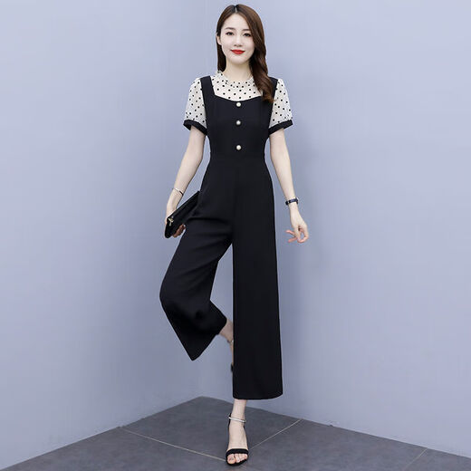 Pierre Cardin Cardin à manches courtes à manches courtes à manches larges pour les femmes 2025 Nouvelle combinaison tout-en-un de style Summer Summer [1098 #] Polka Dot Suit M Recommandé 95-105jin [Jin est égal à 0,5 kg]
