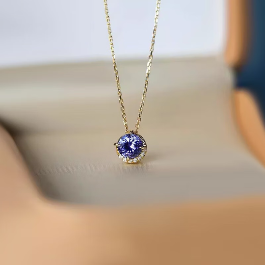 Youshu Japanese agete Akado natural tanzanite necklace women's light luxury retro amethyst 18K gold birthstone pendant amethyst tanzanite necklace