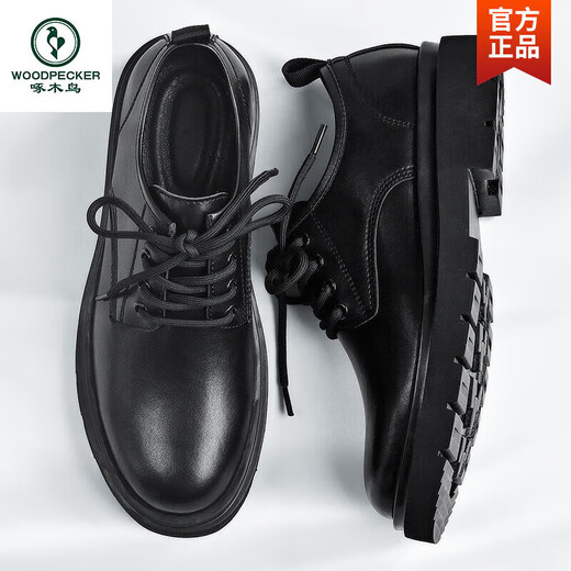 Woodpecker men's shoes 2025 new autumn British style black casual leather shoes men's business formal wear large toe work trendy shoes 42