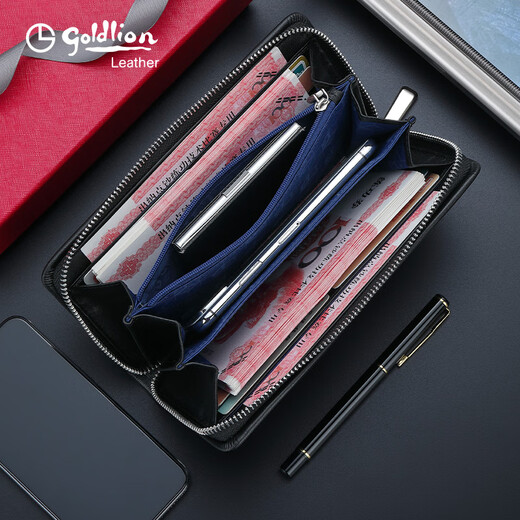 
GY goldlion Jinlilai new style men's temperament genuine leather handbag head layer cowhide business multi-card wallet fashionable handbag trend black/fashion model FA803109-111