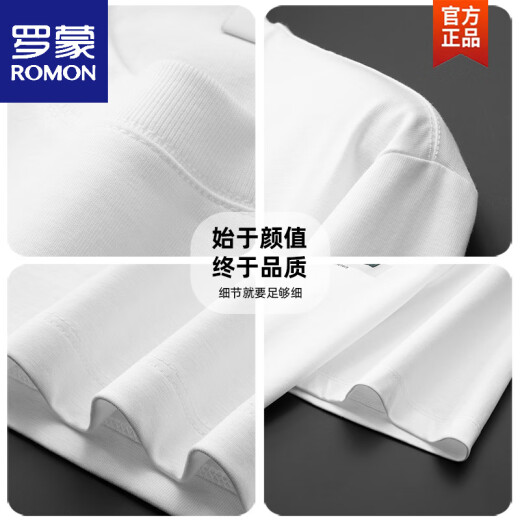 罗蒙（ROMON）冰丝棉贴布刺绣圆领短袖t恤男士欧洲站2025夏季新款宽松体恤衫潮 砖红色 【6630】 M 体重90-110斤