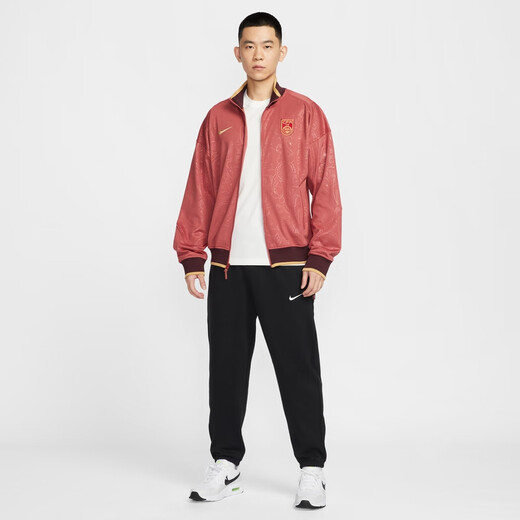 耐克（NIKE）官方中国队男子速干薄绒足球夹克夏季新款 PRO FZ9392 691峡谷锈橙 L