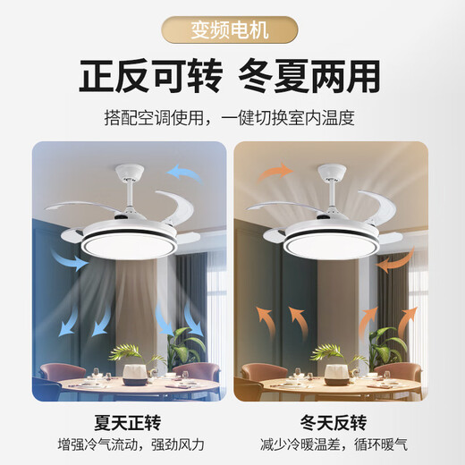 Emperor Shi Lighting Invisible Fan Lighting 2025 New Dining Light Living Room Ceiling Fan Light Frequency Conversion 48 Inch High Wind Silent 6623 White-42 Inch Elf