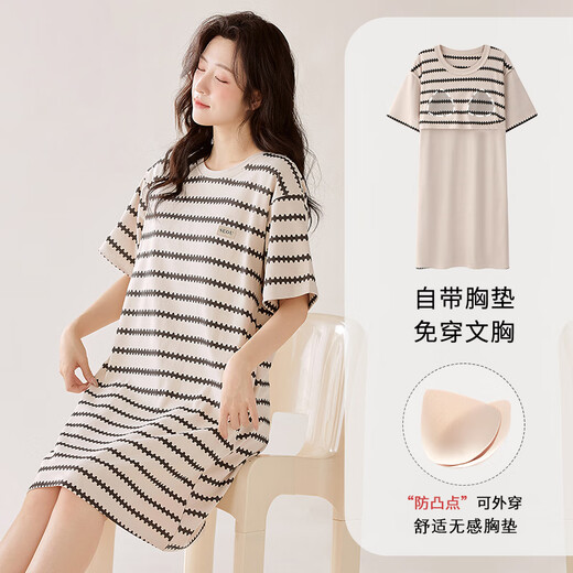 Le nouveau style de chemise de nuit de Mandelefin avec poitrine de poitrine pour les manches courtes en coton pur d'été pour femmes peut être portée sur les vêtements extérieurs anti-convex 12535 m 80-100jin [Jin est égal à 0,5 kg]