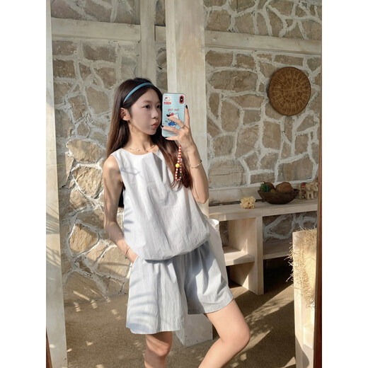 Jingpufei Dopamine Girl-Sensing zweiteiliger ärmellose Weste mit Breitbein-Shorts Schlank